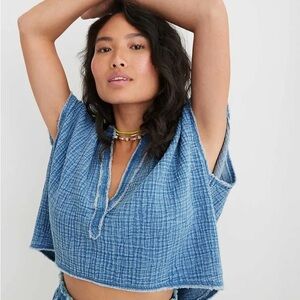 NWOT Aerie Linen Tank Top Blue Small